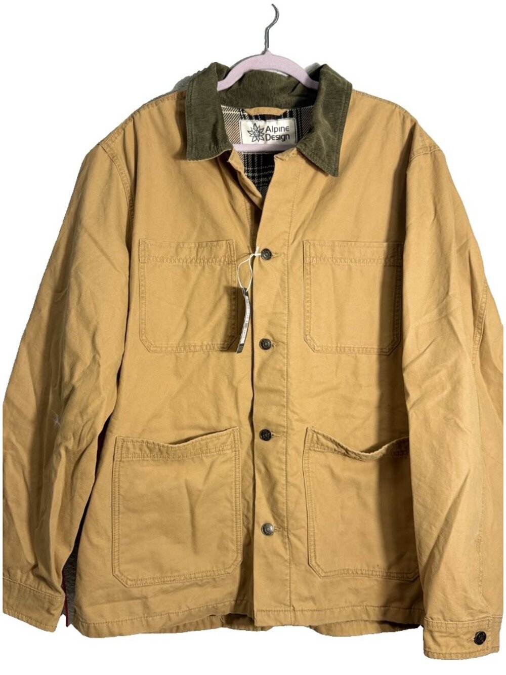 Alpine Design Flannel Lined Canvas Chore Jacket Brown Khaki Men's XL NWT